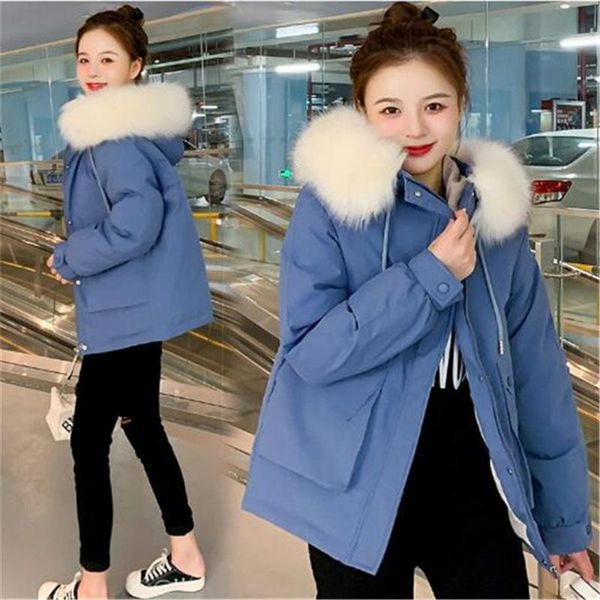 2021 autumn and winter new women's korean version fur collar cotton jacket short padded outerwear bread parkas, Black 
2021 autumn and winter new women's korean version fur collar cotton jacket short padded outerwear bread parkas, Black