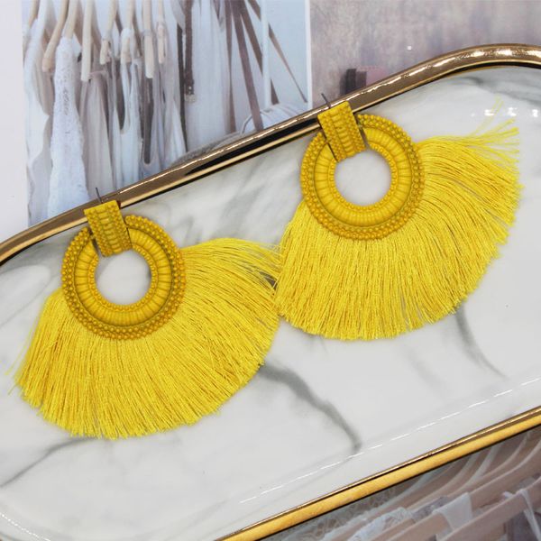 new bohemian handmade geometric hollow circle fan shape tassel earrings yellow fan shape tassel earrings, Golden
new bohemian handmade geometric hollow circle fan shape tassel earrings yellow fan shape tassel earrings, Golden