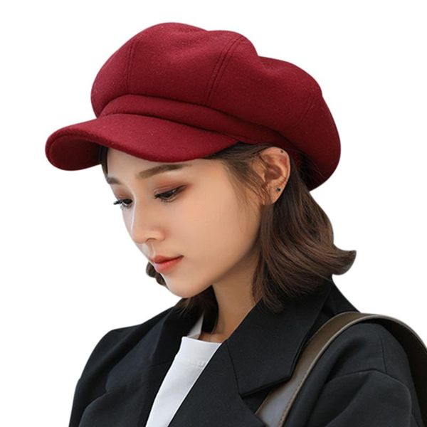 stingy brim hats women winter octagonal solid color vintage casual autumn female thicken warm wool cabbie outdoor beanie sun hat, Blue;gray 
stingy brim hats women winter octagonal solid color vintage casual autumn female thicken warm wool cabbie outdoor beanie sun hat, Blue;gray