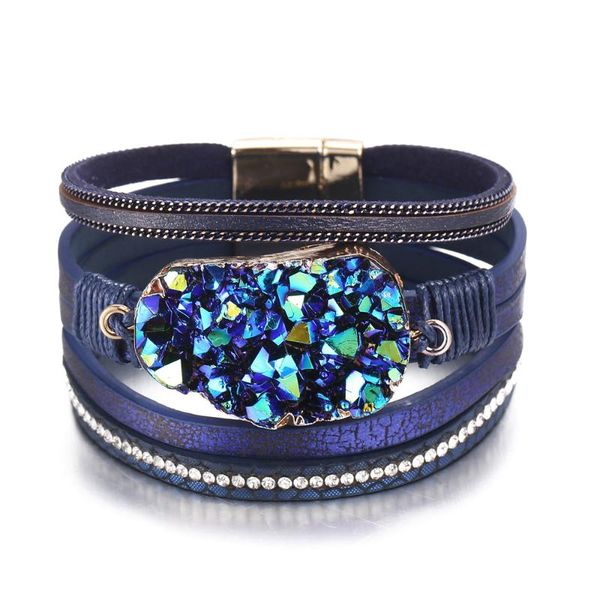 1 pc dark blue cluster crystal multi-layer leather bracelet new creative retro navy magnetic clasp bracelet, Golden;silver
1 pc dark blue cluster crystal multi-layer leather bracelet new creative retro navy magnetic clasp bracelet, Golden;silver