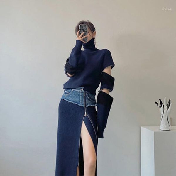 female autumn and winter fashion fried street zipper pullover turtleneck sweater denim stitching skirt two-piece suit1, Gray
female autumn and winter fashion fried street zipper pullover turtleneck sweater denim stitching skirt two-piece suit1, Gray