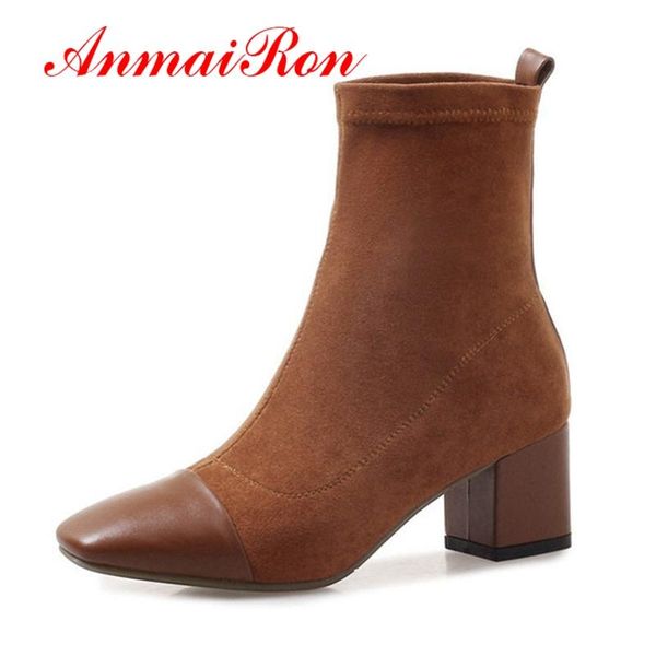 boots anmairon 2021 fashion autumn winter shoes woman pointed toe thick heel ladies suede leather ankle zip elegant cr698, Black
boots anmairon 2021 fashion autumn winter shoes woman pointed toe thick heel ladies suede leather ankle zip elegant cr698, Black