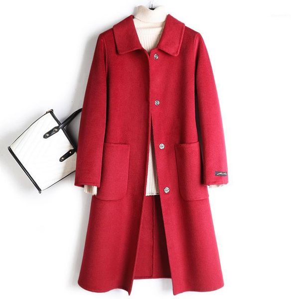 women's wool & blends 2021 hand-stitched high-end double-sided mid-length straight single-breasted doll collar solid color coat for wom, Black
women's wool & blends 2021 hand-stitched high-end double-sided mid-length straight single-breasted doll collar solid color coat for wom, Black