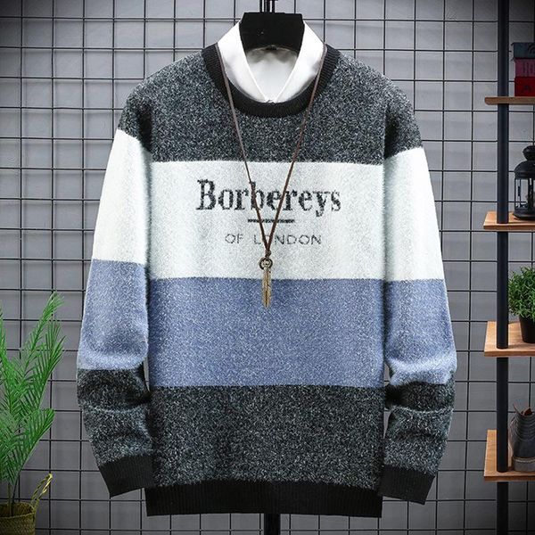 men's sweaters autumn winter o-neck pullover knitting letter decor stretchy thick warm fashion casual matching color loose quality swea, White;black 
men's sweaters autumn winter o-neck pullover knitting letter decor stretchy thick warm fashion casual matching color loose quality swea, White;black