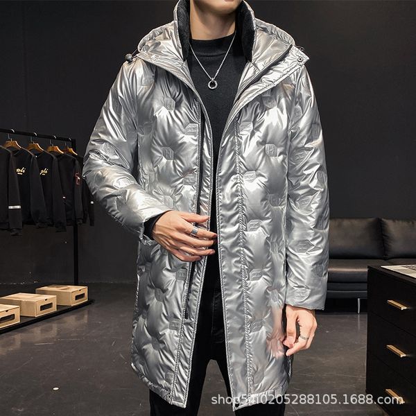 new mid long men's down jacket in winter, Black