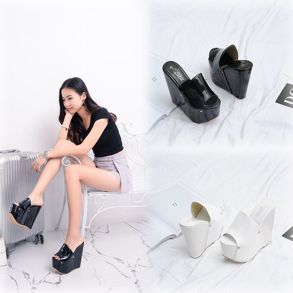 ultra high heel slippers summer thick bottom slope heel beach slippers 15cm ultra high heel patent leather open-toe slippers y1123, Black
ultra high heel slippers summer thick bottom slope heel beach slippers 15cm ultra high heel patent leather open-toe slippers y1123, Black