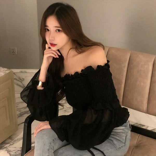 women ruffles slash neck long sleeve off shoulder stretchy chiffon shirts tee girls solid blouses shirts for female, White
women ruffles slash neck long sleeve off shoulder stretchy chiffon shirts tee girls solid blouses shirts for female, White