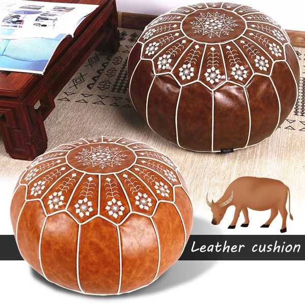 cushion/decorative pillow home decor moroccan pu leather pouf embroider craft ottoman footstool mediterranean style artificial unstuffed cus