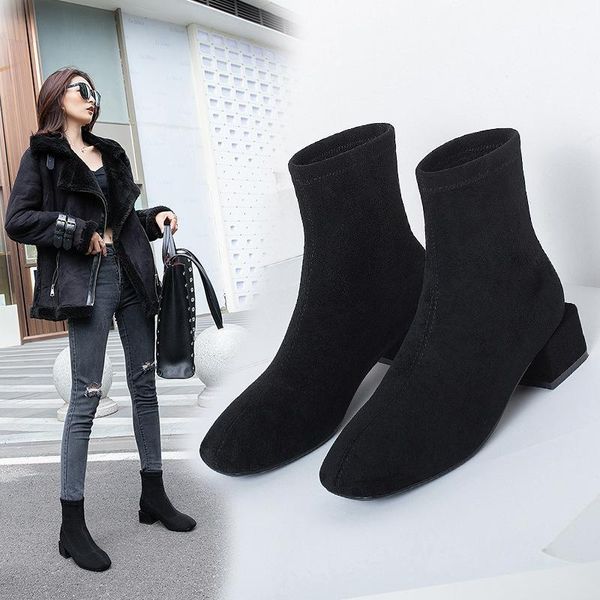 boots brief solid flock women square heels short ankle botas mujer 2021 elegant ladies shoes socks botines korean slim slip-on1, Black
boots brief solid flock women square heels short ankle botas mujer 2021 elegant ladies shoes socks botines korean slim slip-on1, Black
