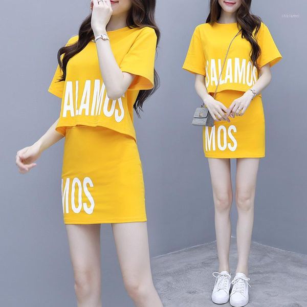 2019 summer women's fashion yellow letter print t-shirt +pencil skirts suits female loose crop with skirts two-piece sets1, White
2019 summer women's fashion yellow letter print t-shirt +pencil skirts suits female loose crop with skirts two-piece sets1, White