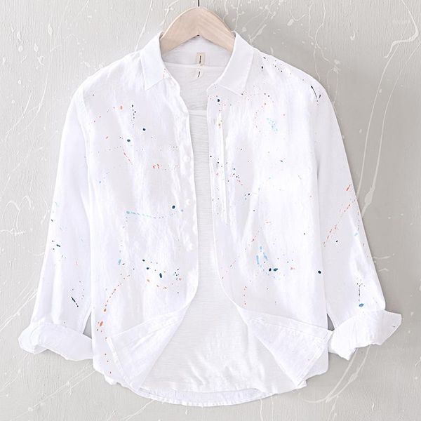 long sleeve spring autumn shirts for men original dirty colorful print simple style japan harajuku linen shirt1, White;black
long sleeve spring autumn shirts for men original dirty colorful print simple style japan harajuku linen shirt1, White;black