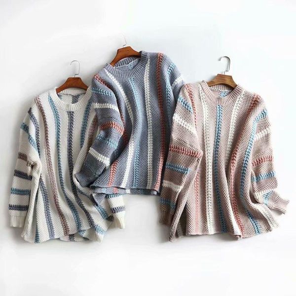 women's sweaters 2021 autumn and winter thick loose vertical stripes sweater knitted wispy color matching long-sleeved casual pullover, White;black
women's sweaters 2021 autumn and winter thick loose vertical stripes sweater knitted wispy color matching long-sleeved casual pullover, White;black