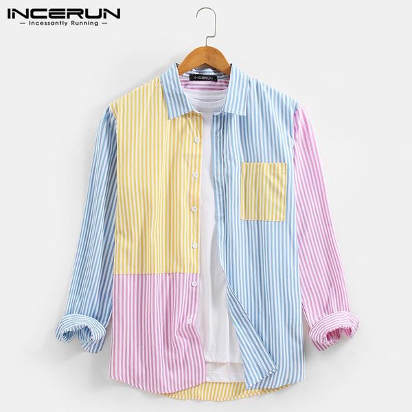 incerun men casual shirt long sleeve 2021 colorful patchwork striped fashion lapel brand shirts streetwear button camisas, White;black
incerun men casual shirt long sleeve 2021 colorful patchwork striped fashion lapel brand shirts streetwear button camisas, White;black