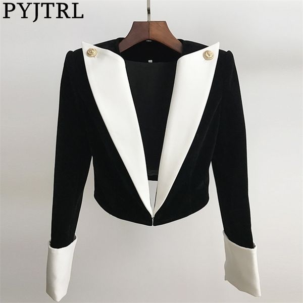 pyjtrl women stylish suit jacket ol patchwork velvet short blazer lj201212, White;black
pyjtrl women stylish suit jacket ol patchwork velvet short blazer lj201212, White;black
