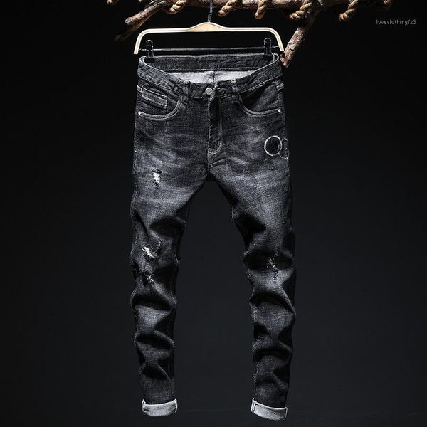 men's jeans original design european and american small straight elastic black embroidery slim men's pants 77491, Blue
men's jeans original design european and american small straight elastic black embroidery slim men's pants 77491, Blue