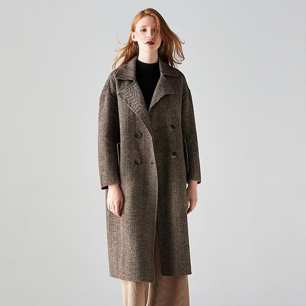 women's wool & blends "xuandi" autumn and winter double faced coat korean herringbone slim tweed, Black
women's wool & blends "xuandi" autumn and winter double faced coat korean herringbone slim tweed, Black