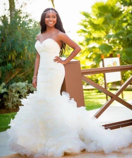 2021 vintage ivory mermaid wedding dresses with tiered ruffles skirts african plus size long bridal gowns vestidos de mariee marriage dress, White
2021 vintage ivory mermaid wedding dresses with tiered ruffles skirts african plus size long bridal gowns vestidos de mariee marriage dress, White