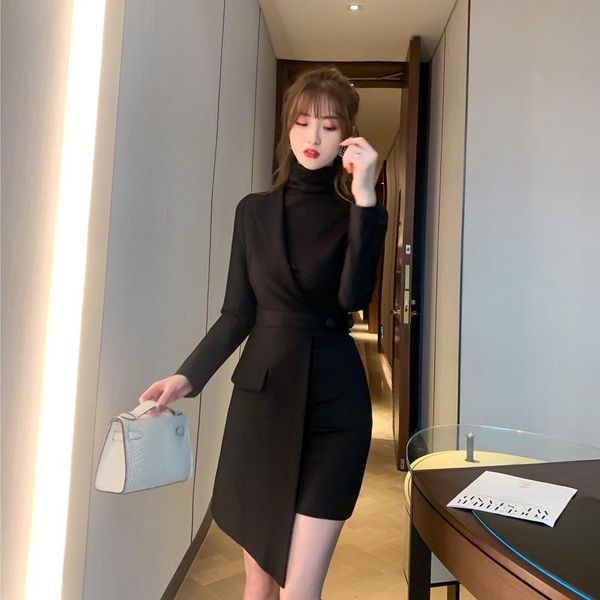 new arrival fashion korean work style asymmetrical dress women elegant temperament black personality midi a-line dress, Black;gray
new arrival fashion korean work style asymmetrical dress women elegant temperament black personality midi a-line dress, Black;gray