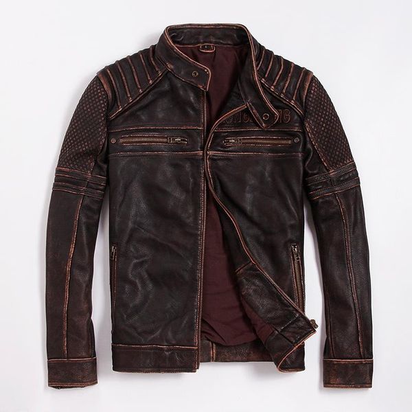 2020 винтажные коричневые мужчины slim fit biker кожаная куртка большого размера xxxl подлинной воловьей воловья осень мотоцикла, Black
2020 винтажные коричневые мужчины slim fit biker кожаная куртка большого размера xxxl подлинной воловьей воловья осень мотоцикла, Black