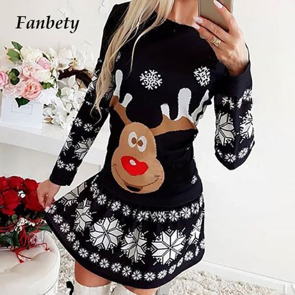 christmas autumn new fashion elk print dress 2021 elegant long sleeve o neck party dresses women casual loose mini dress vestido, Black;gray
