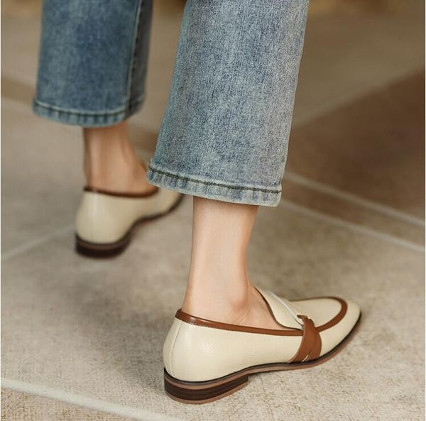 vintage low heel loafers cowskin women muller shoes fashion casual single flats, Black 
vintage low heel loafers cowskin women muller shoes fashion casual single flats, Black