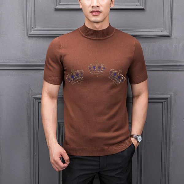men's sweaters fashion diamond crown pure cotton short sleeve knitting semi high necked luxury pullover sweater, White;black
men's sweaters fashion diamond crown pure cotton short sleeve knitting semi high necked luxury pullover sweater, White;black