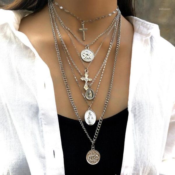 chains diezi vintage personality geometric cross pendant necklace punk multilayer long chain choker necklaces for women jewelry1, Silver
chains diezi vintage personality geometric cross pendant necklace punk multilayer long chain choker necklaces for women jewelry1, Silver