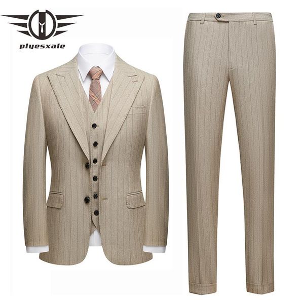 men's suits & blazers khaki striped men for wedding double splits mens pinstripe costume homme 3 pieces formal business suit male q1119, White;black
men's suits & blazers khaki striped men for wedding double splits mens pinstripe costume homme 3 pieces formal business suit male q1119, White;black