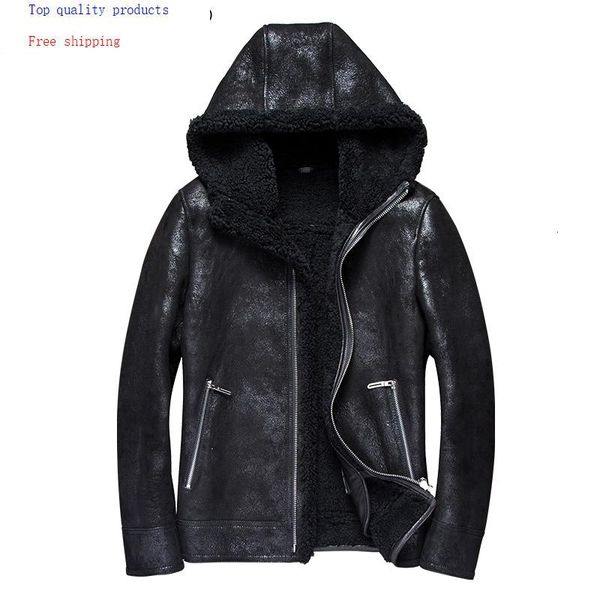 men's leather & faux jacket winter real genuine jackets hooded sheepskin coat short vintage natural wool fur coats 2021 7110-1, Black
men's leather & faux jacket winter real genuine jackets hooded sheepskin coat short vintage natural wool fur coats 2021 7110-1, Black