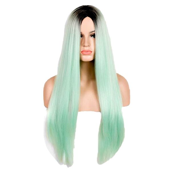 europe and america long straight hair green gradient middle parting fashion cosplay synthetic wig for women w5502, Black
europe and america long straight hair green gradient middle parting fashion cosplay synthetic wig for women w5502, Black