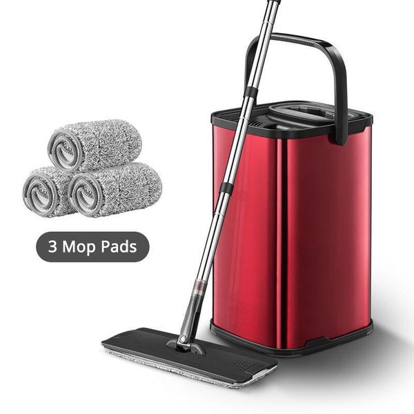stainless steel mop flat squeeze magic matic mop and bucket avoid hand washing cleaning cloth kitchen lazy mop qh jllayq