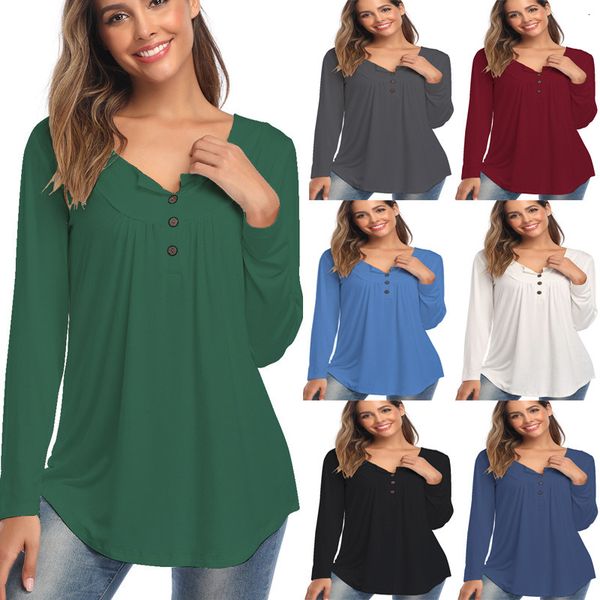 autumn 2020 new large women's v-neck button long sleeve solid color pleated loose t-shirt, Black;brown
autumn 2020 new large women's v-neck button long sleeve solid color pleated loose t-shirt, Black;brown