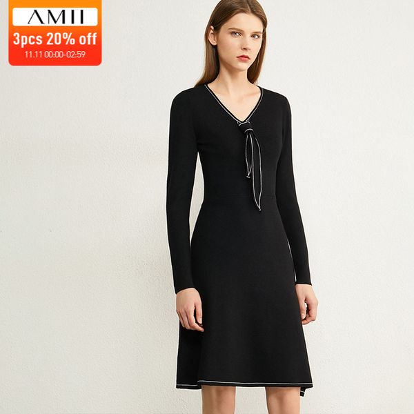 amii minimalism autumn winter dresses for women fashion temperament bow neck slim fit knee-length women's dress lj201113, Black;gray
amii minimalism autumn winter dresses for women fashion temperament bow neck slim fit knee-length women's dress lj201113, Black;gray