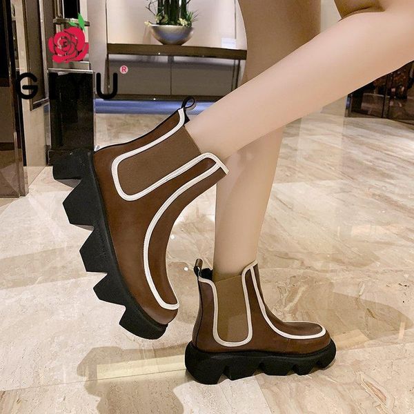 2021 new leather platform boots women elastic band round toe boots designer sponge cake bottom ankle women's botas mujer, Black
2021 new leather platform boots women elastic band round toe boots designer sponge cake bottom ankle women's botas mujer, Black