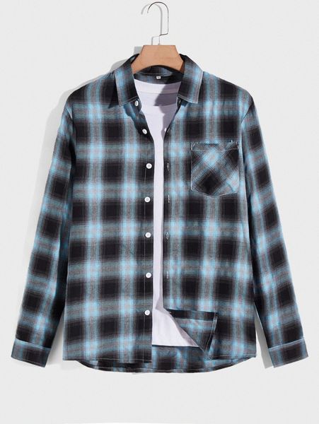 romwe guys plaid button front pocket shirt d4tz#, White;black