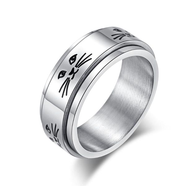 cluster rings spinner stainless steel cat ring for women men cute face wedding band jewelry fashion simple accessories 8mm, Golden;silver
cluster rings spinner stainless steel cat ring for women men cute face wedding band jewelry fashion simple accessories 8mm, Golden;silver