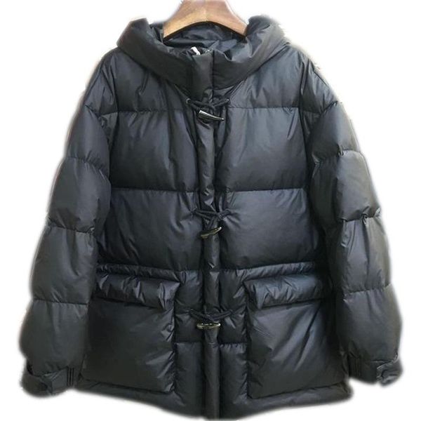women's down & parkas autumn and winter white duck fashion wild loose thick hooded slimming horn buckle jacket female trend, Black
women's down & parkas autumn and winter white duck fashion wild loose thick hooded slimming horn buckle jacket female trend, Black