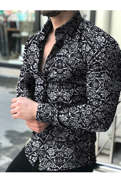 men's casual shirts camisas florales de manga larga otoño 2021 para hombres estampadas con flores corte delgado cami, White;black
men's casual shirts camisas florales de manga larga otoño 2021 para hombres estampadas con flores corte delgado cami, White;black