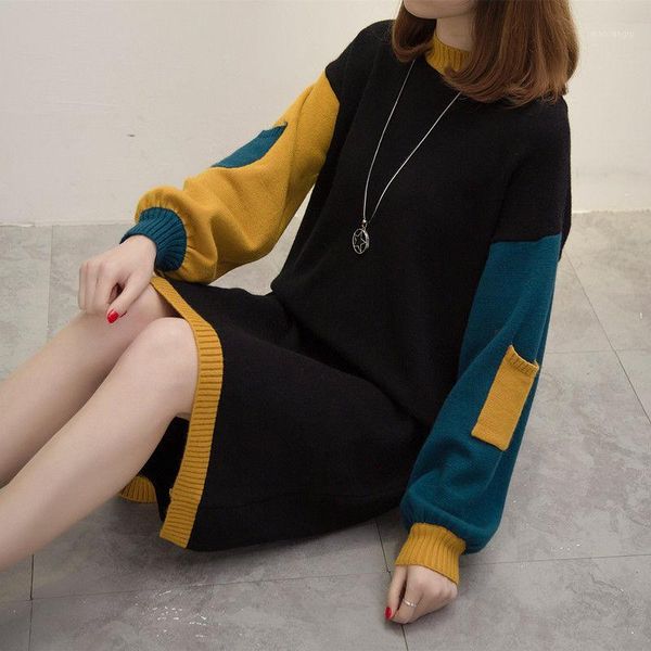 2020 new women autumn sweater dress female long sleeve patchwork fashion plus size 4xl middle long knit pullovers dress z211, White;black
2020 new women autumn sweater dress female long sleeve patchwork fashion plus size 4xl middle long knit pullovers dress z211, White;black