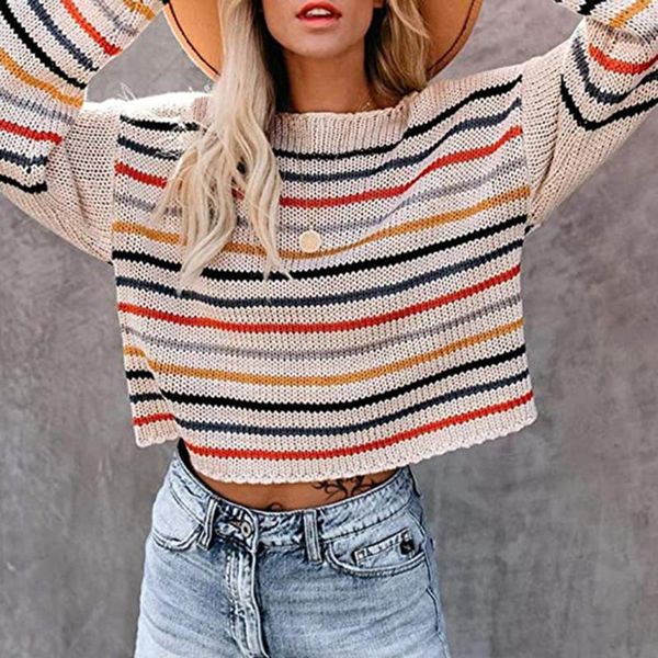 women's sweaters color stripes sweater woman knitted casual loose knitting short spring autumn pullovers female pull femme, White;black
women's sweaters color stripes sweater woman knitted casual loose knitting short spring autumn pullovers female pull femme, White;black