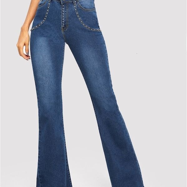 2019 wind nail bead women's jeans pants, Blue
2019 wind nail bead women's jeans pants, Blue