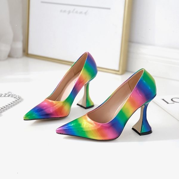 2021 new spring rainbow pointed-toe jiu bei gen high-heeled flat-mouth unique size shoes 97p9, Black;white 
2021 new spring rainbow pointed-toe jiu bei gen high-heeled flat-mouth unique size shoes 97p9, Black;white