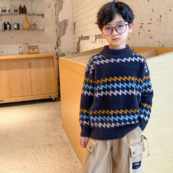 new 2020 winter wear children's middle school boys' wave sweater round neck pullover, Blue
new 2020 winter wear children's middle school boys' wave sweater round neck pullover, Blue