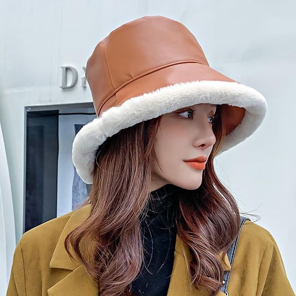 wide brim hats 2021 autumn winter hat leather bucket for women faux fur furry bob chapeau femme fashion korean fishing cap fisherman, Blue;gray
wide brim hats 2021 autumn winter hat leather bucket for women faux fur furry bob chapeau femme fashion korean fishing cap fisherman, Blue;gray