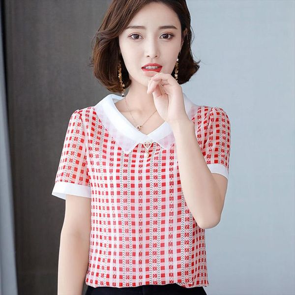 korean style women spring summer chiffon blouses shirts lady casual peter pan collar plaid printed blusas df2825, White
korean style women spring summer chiffon blouses shirts lady casual peter pan collar plaid printed blusas df2825, White