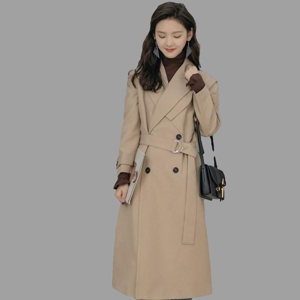 women's trench coats elegant overcoat double breasted belted long coat fashion loose british female 2021, Tan;black
women's trench coats elegant overcoat double breasted belted long coat fashion loose british female 2021, Tan;black