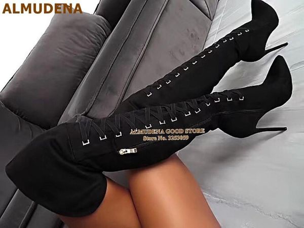 almudena stiletto heels cross tied thigh high boots black suede pointed toe cross strappy lace-up over the knee boots dress shoe1
almudena stiletto heels cross tied thigh high boots black suede pointed toe cross strappy lace-up over the knee boots dress shoe1
