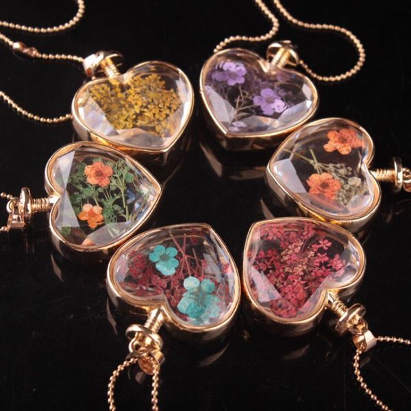 pendant necklaces fashion heart shaped glass perfume bottle true dried flower necklace gold round bead chain women sweater jewelry, Silver
pendant necklaces fashion heart shaped glass perfume bottle true dried flower necklace gold round bead chain women sweater jewelry, Silver