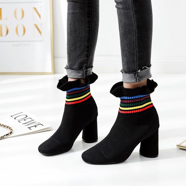 boots 2021 design knitting woven ruffled sweet stretch round heels women's slip-on, Black
boots 2021 design knitting woven ruffled sweet stretch round heels women's slip-on, Black