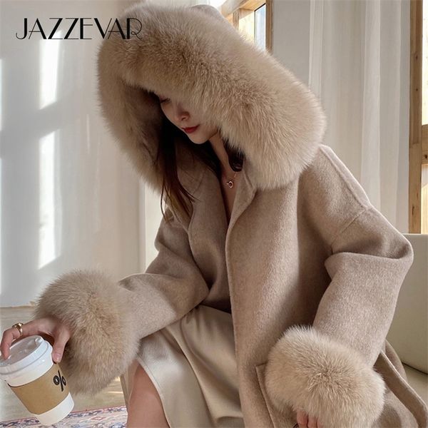 jazzevar hooded coats women luxurious real fox fur coat lose clothing cashmere double faced wool ladies winter jacket 201215, Black
jazzevar hooded coats women luxurious real fox fur coat lose clothing cashmere double faced wool ladies winter jacket 201215, Black